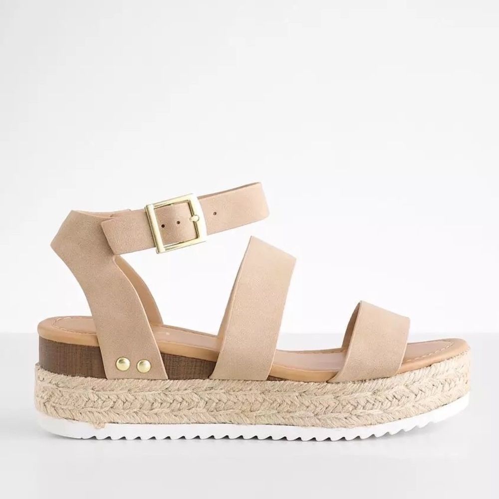 Soda Bryce Espadrille Platform Sandal in Taupe Strappy Faux Leather - Picture 7 of 8